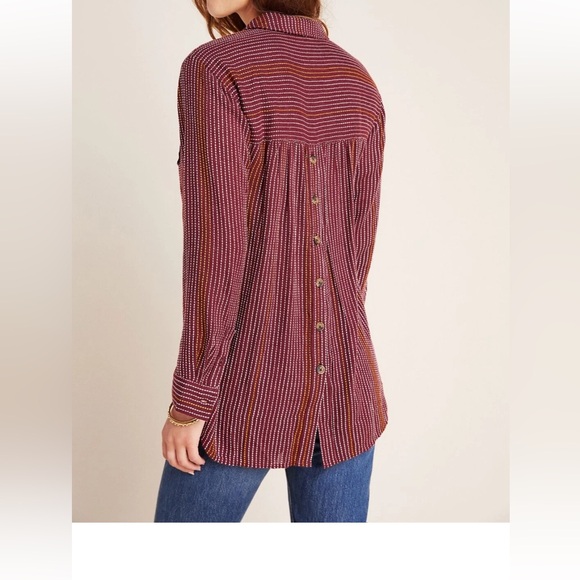 Anthropologie Isadora Button Back Tunic w Thread Detail Burgandy XS - Picture 6 of 6